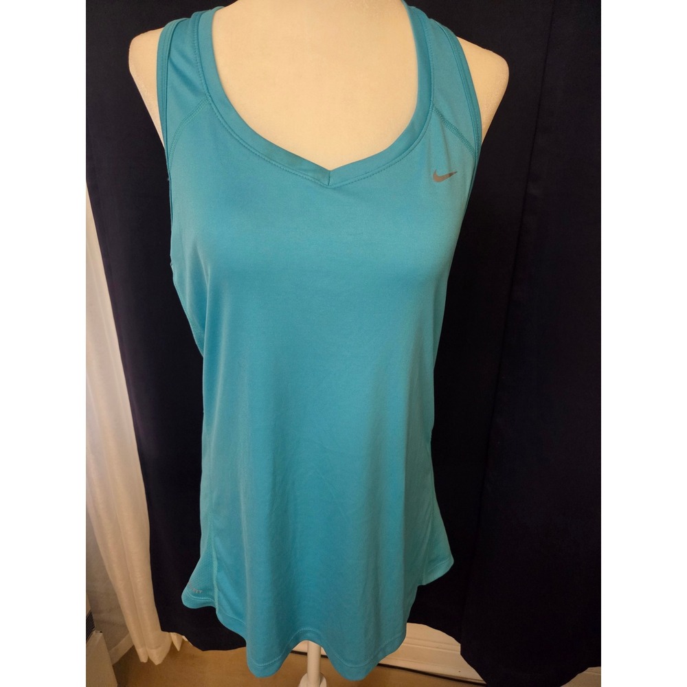 Nike Running Dri-FIT Tank Top Womens Large Turquoise Blue Racerback V-Neck Mesh